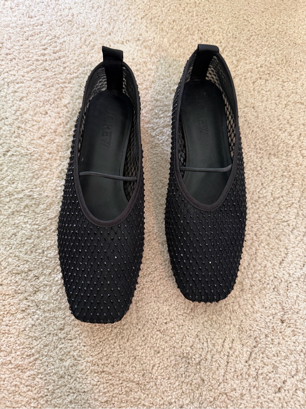 J. Crew Black Embellished Quinn Mart Jane Mesh Ballet Flats